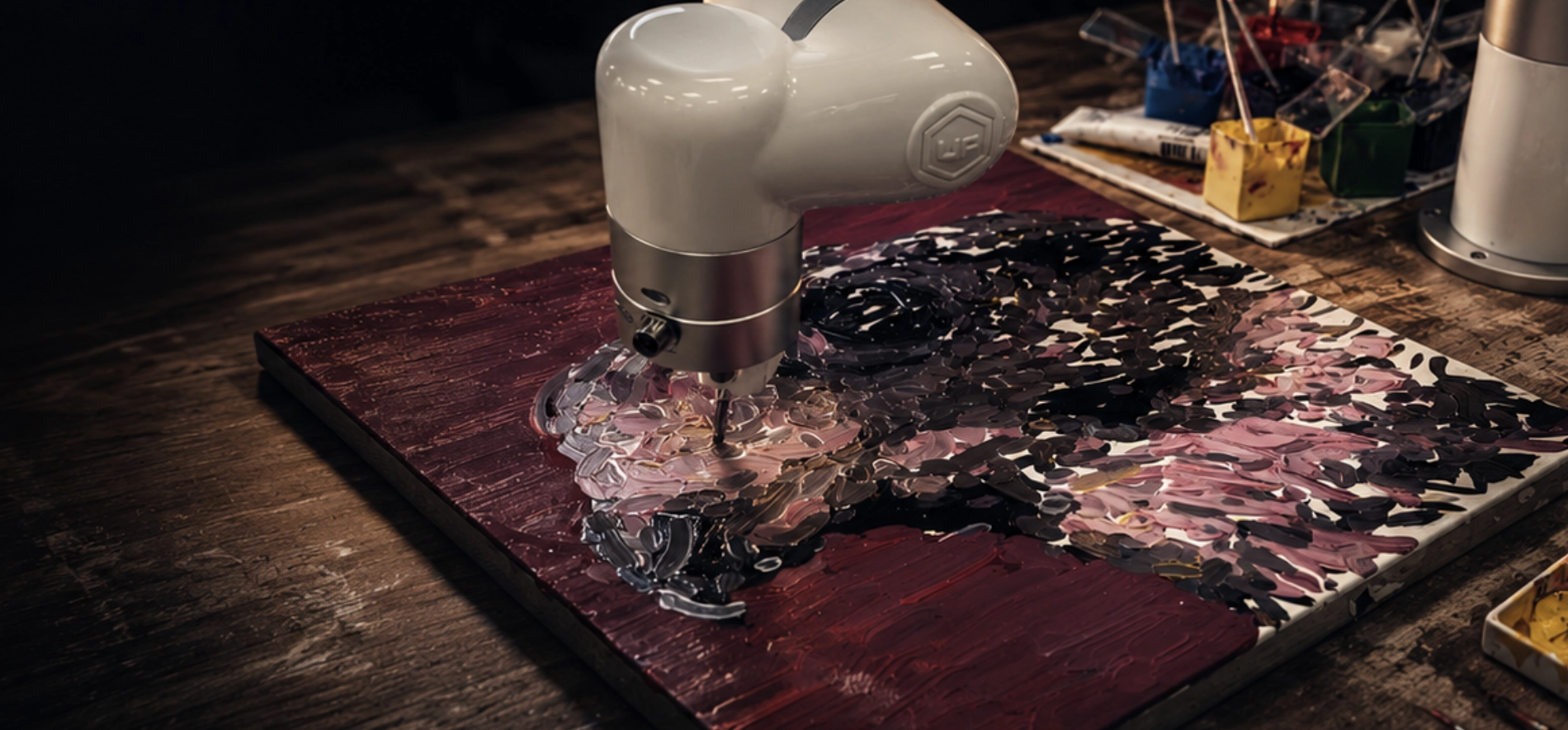 UFACTORY cobot holding a brush to paint a portrait on paper