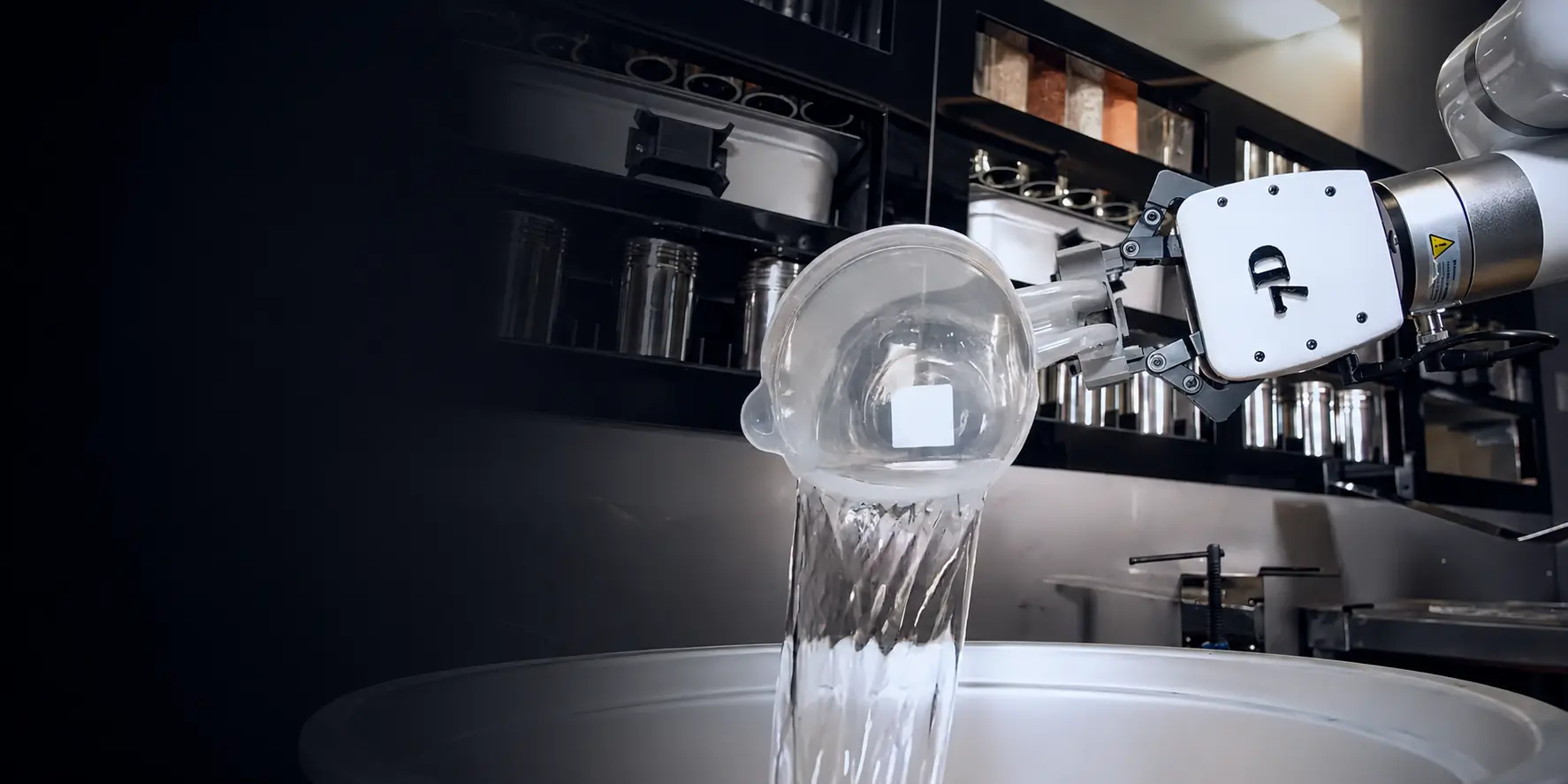 UFACTORY cobot with the Gripper G2 pouring water from a container into a mixing bowl