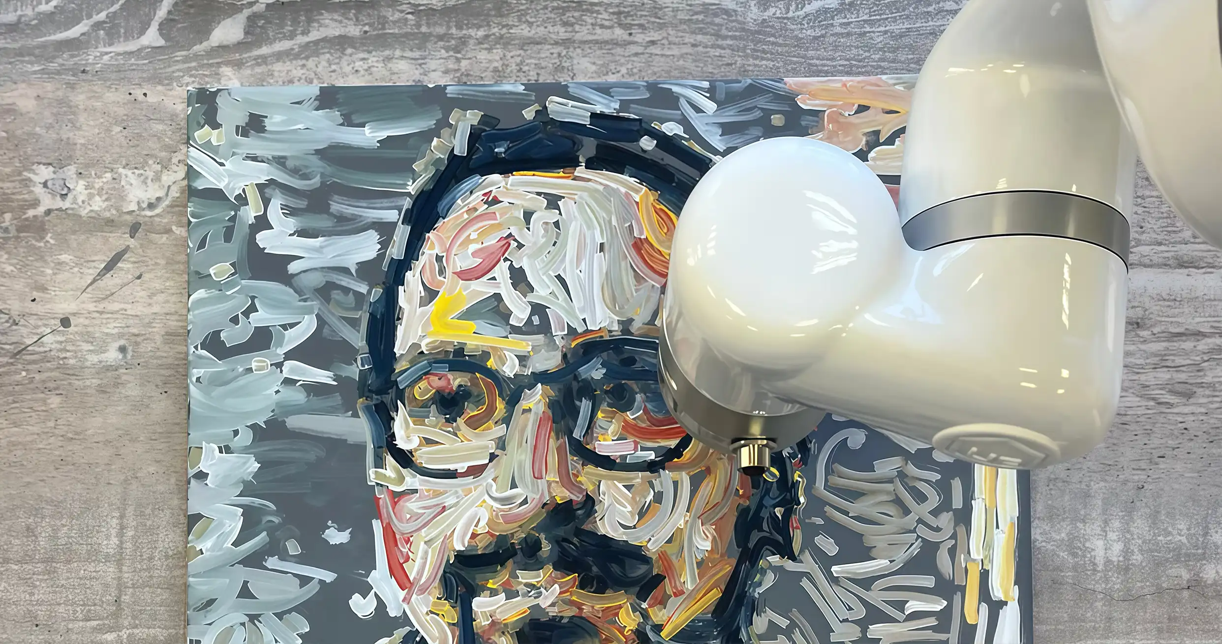 UFACTORY xArm cobot holding a brush as it paints a portrait